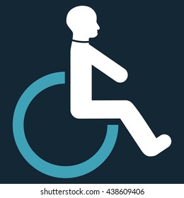 Wheelchair vector icon. Style is bicolor flat icon symbol with rounded angles, blue and white colors, dark blue background.