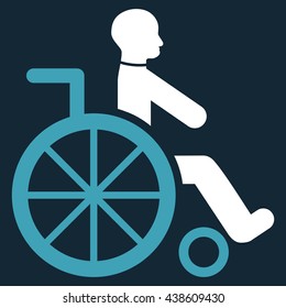 Wheelchair vector icon. Style is bicolor flat icon symbol with rounded angles, blue and white colors, dark blue background.