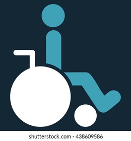 Wheelchair vector icon. Style is bicolor flat icon symbol with rounded angles, blue and white colors, dark blue background.