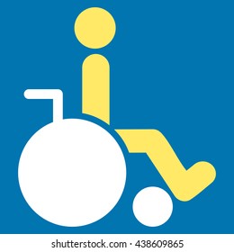 Wheelchair vector icon. Style is bicolor flat icon symbol with rounded angles, yellow and white colors, blue background.
