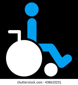 Wheelchair vector icon. Style is bicolor flat icon symbol with rounded angles, blue and white colors, black background.