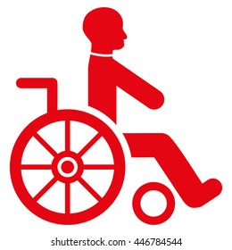 Wheelchair vector icon. Style is flat icon symbol with rounded angles, red color, white background.