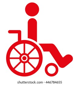 Wheelchair vector icon. Style is flat icon symbol with rounded angles, red color, white background.