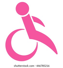 Wheelchair vector icon. Style is flat icon symbol with rounded angles, pink color, white background.