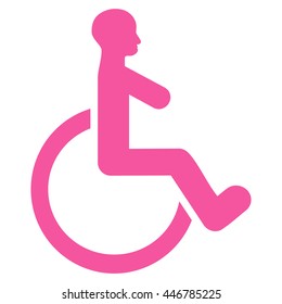 Wheelchair vector icon. Style is flat icon symbol with rounded angles, pink color, white background.