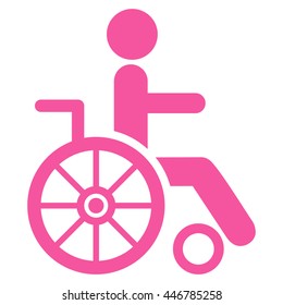 Wheelchair vector icon. Style is flat icon symbol with rounded angles, pink color, white background.