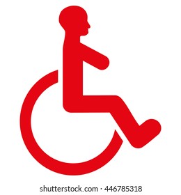 Wheelchair vector icon. Style is flat icon symbol with rounded angles, red color, white background.