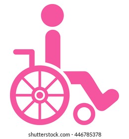 Wheelchair vector icon. Style is flat icon symbol with rounded angles, pink color, white background.