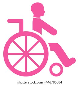 Wheelchair vector icon. Style is flat icon symbol with rounded angles, pink color, white background.