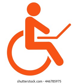 Wheelchair vector icon. Style is flat icon symbol with rounded angles, orange color, white background.