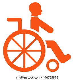 Wheelchair vector icon. Style is flat icon symbol with rounded angles, orange color, white background.