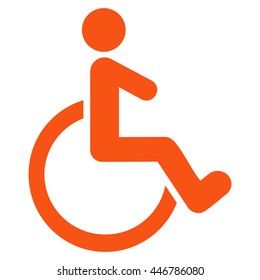 Wheelchair vector icon. Style is flat icon symbol with rounded angles, orange color, white background.