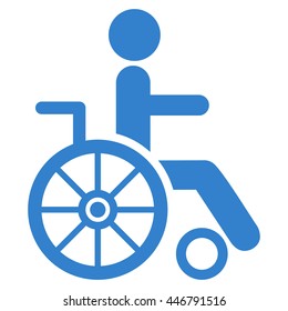 Wheelchair vector icon. Style is flat icon symbol with rounded angles, cobalt color, white background.