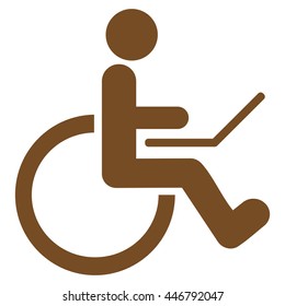 Wheelchair vector icon. Style is flat icon symbol with rounded angles, brown color, white background.
