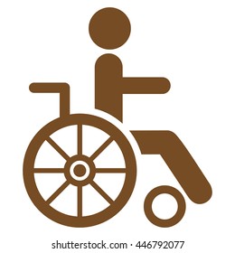 Wheelchair vector icon. Style is flat icon symbol with rounded angles, brown color, white background.