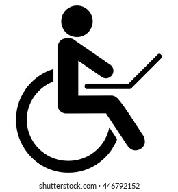 Wheelchair vector icon. Style is flat icon symbol with rounded angles, black color, white background.