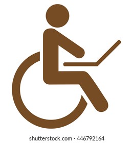 Wheelchair vector icon. Style is flat icon symbol with rounded angles, brown color, white background.