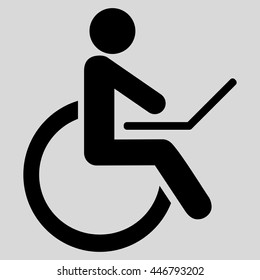 Wheelchair vector icon. Style is flat icon symbol with rounded angles, black color, light gray background.