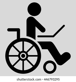 Wheelchair vector icon. Style is flat icon symbol with rounded angles, black color, light gray background.