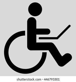 Wheelchair vector icon. Style is flat icon symbol with rounded angles, black color, light gray background.