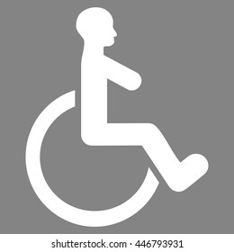 Wheelchair vector icon. Style is flat icon symbol with rounded angles, white color, gray background.