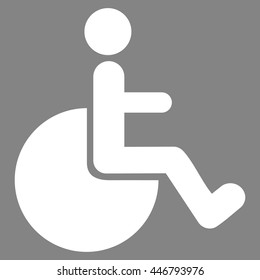 Wheelchair vector icon. Style is flat icon symbol with rounded angles, white color, gray background.