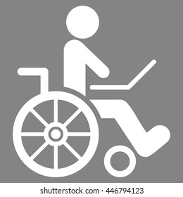 Wheelchair vector icon. Style is flat icon symbol with rounded angles, white color, gray background.