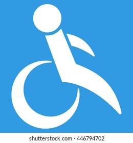 Wheelchair vector icon. Style is flat icon symbol with rounded angles, white color, blue background.