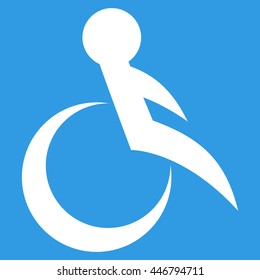 Wheelchair vector icon. Style is flat icon symbol with rounded angles, white color, blue background.