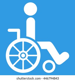 Wheelchair vector icon. Style is flat icon symbol with rounded angles, white color, blue background.