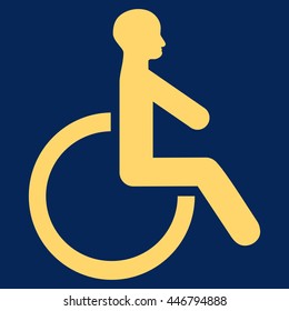 Wheelchair vector icon. Style is flat icon symbol with rounded angles, yellow color, blue background.