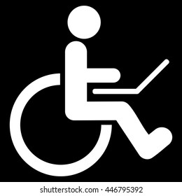 Wheelchair vector icon. Style is flat icon symbol with rounded angles, white color, black background.