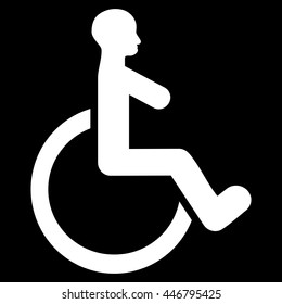 Wheelchair vector icon. Style is flat icon symbol with rounded angles, white color, black background.