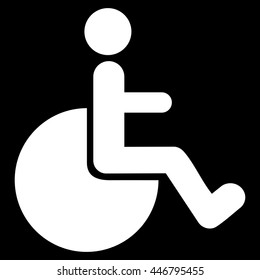 Wheelchair vector icon. Style is flat icon symbol with rounded angles, white color, black background.