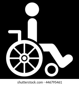 Wheelchair vector icon. Style is flat icon symbol with rounded angles, white color, black background.