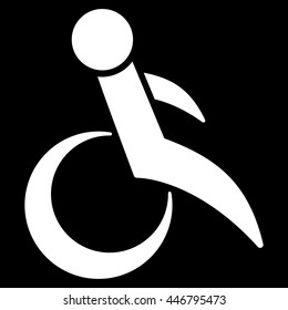 Wheelchair vector icon. Style is flat icon symbol with rounded angles, white color, black background.