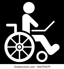 Wheelchair vector icon. Style is flat icon symbol with rounded angles, white color, black background.
