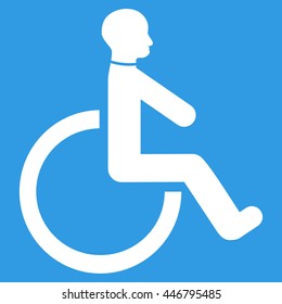 Wheelchair vector icon. Style is flat icon symbol with rounded angles, white color, blue background.