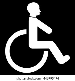 Wheelchair vector icon. Style is flat icon symbol with rounded angles, white color, black background.