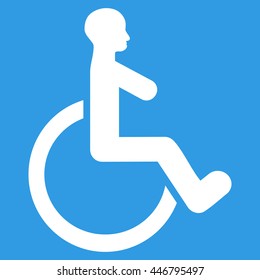 Wheelchair vector icon. Style is flat icon symbol with rounded angles, white color, blue background.