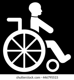 Wheelchair vector icon. Style is flat icon symbol with rounded angles, white color, black background.