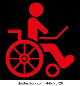 Wheelchair vector icon. Style is flat icon symbol with rounded angles, red color, black background.