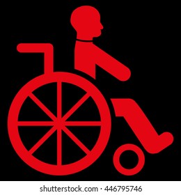 Wheelchair vector icon. Style is flat icon symbol with rounded angles, red color, black background.