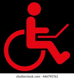 Wheelchair vector icon. Style is flat icon symbol with rounded angles, red color, black background.