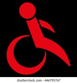 Wheelchair vector icon. Style is flat icon symbol with rounded angles, red color, black background.