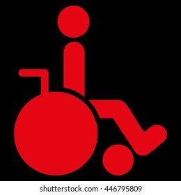 Wheelchair vector icon. Style is flat icon symbol with rounded angles, red color, black background.