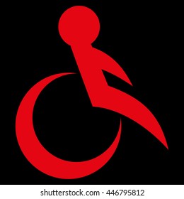 Wheelchair vector icon. Style is flat icon symbol with rounded angles, red color, black background.
