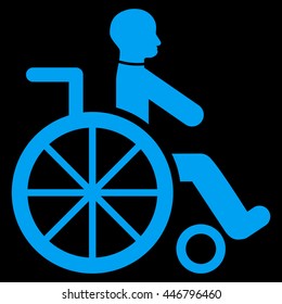 Wheelchair vector icon. Style is flat icon symbol with rounded angles, blue color, black background.