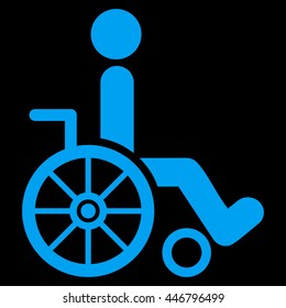 Wheelchair vector icon. Style is flat icon symbol with rounded angles, blue color, black background.