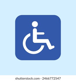 Wheelchair vector illustration on blue background. Disabled parking sign. Handicap WC room symbol isolated.